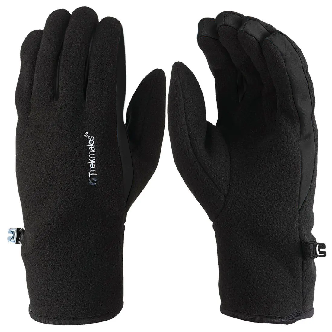 Trekmates Froswick S Damen Herren Micro Fleece Handschuh Unisex Fingerhandschuh Ein Paar schwarze Trekmates-Handschuhe aus Fleece mit einem Klettverschluss an der Seite, die für Outdoor-Aktivitäten geeignet sind.