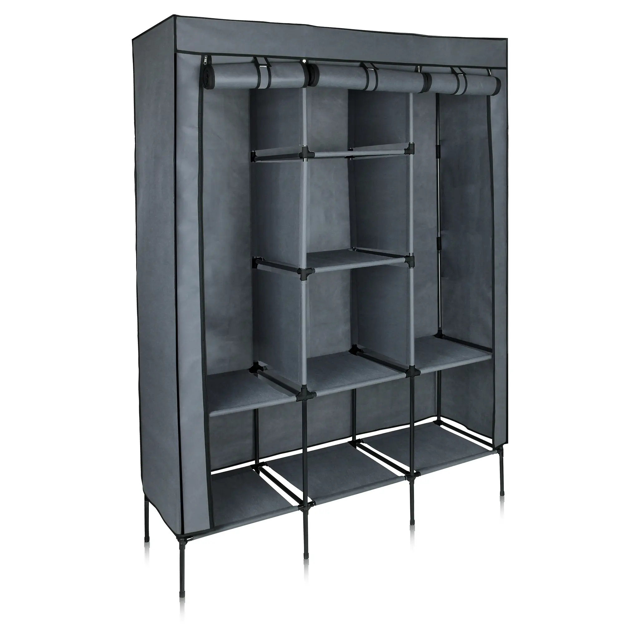 yourGEAR Kleiderschrank Grado Stoffschrank 130x45x175 cm Schrank mit 2 Kleiderstangen und 4 Ablagen yourGEAR Kleiderschrank Grado Stoffschrank 130x45x175 cm Schrank mit 2 Kleiderstangen und 4 Ablagen