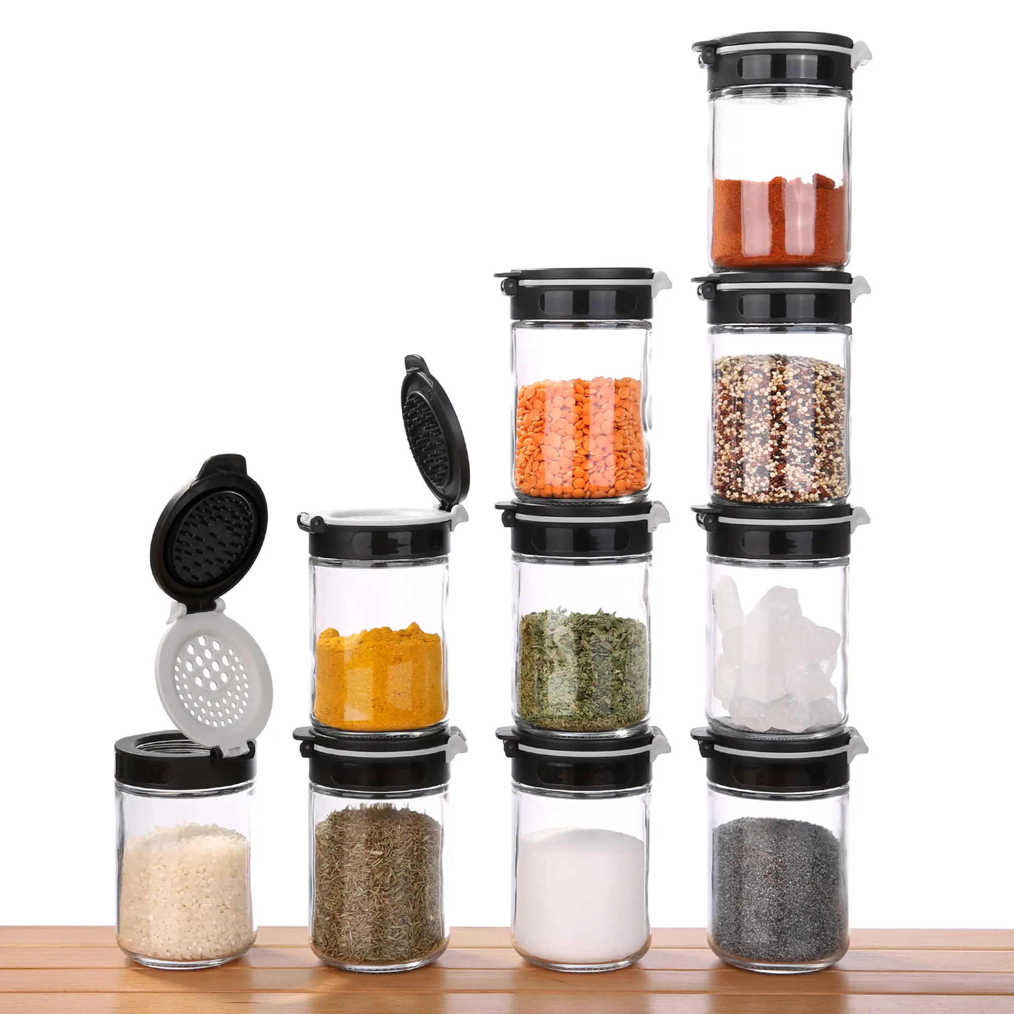 your GEAR Gewürzstreuer Double-Flip - 10 Gewürzdosen à 200 ml aus Glas, Streueinsatz selbstreinigend your GEAR Gewürzstreuer Double-Flip - 10 Gewürzdosen à 200 ml aus Glas, Streueinsatz selbstreinigend
