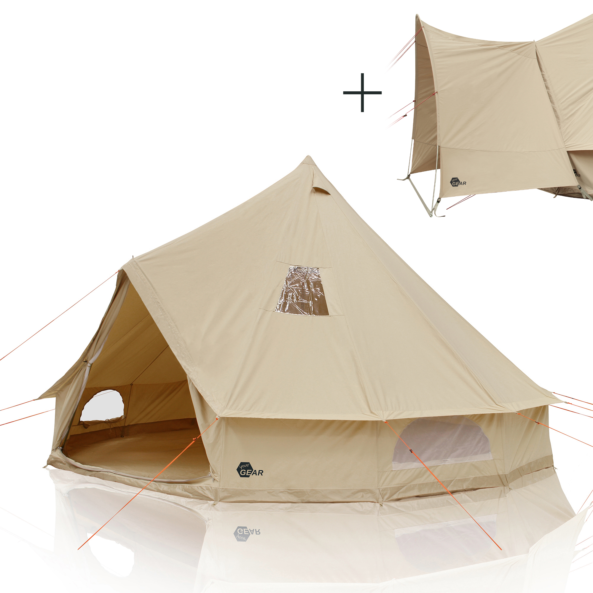 your GEAR Zelt Desert 10 Pro UV50+ Baumwolle - Campingzelt Tipi Familienzelt mit Vordach