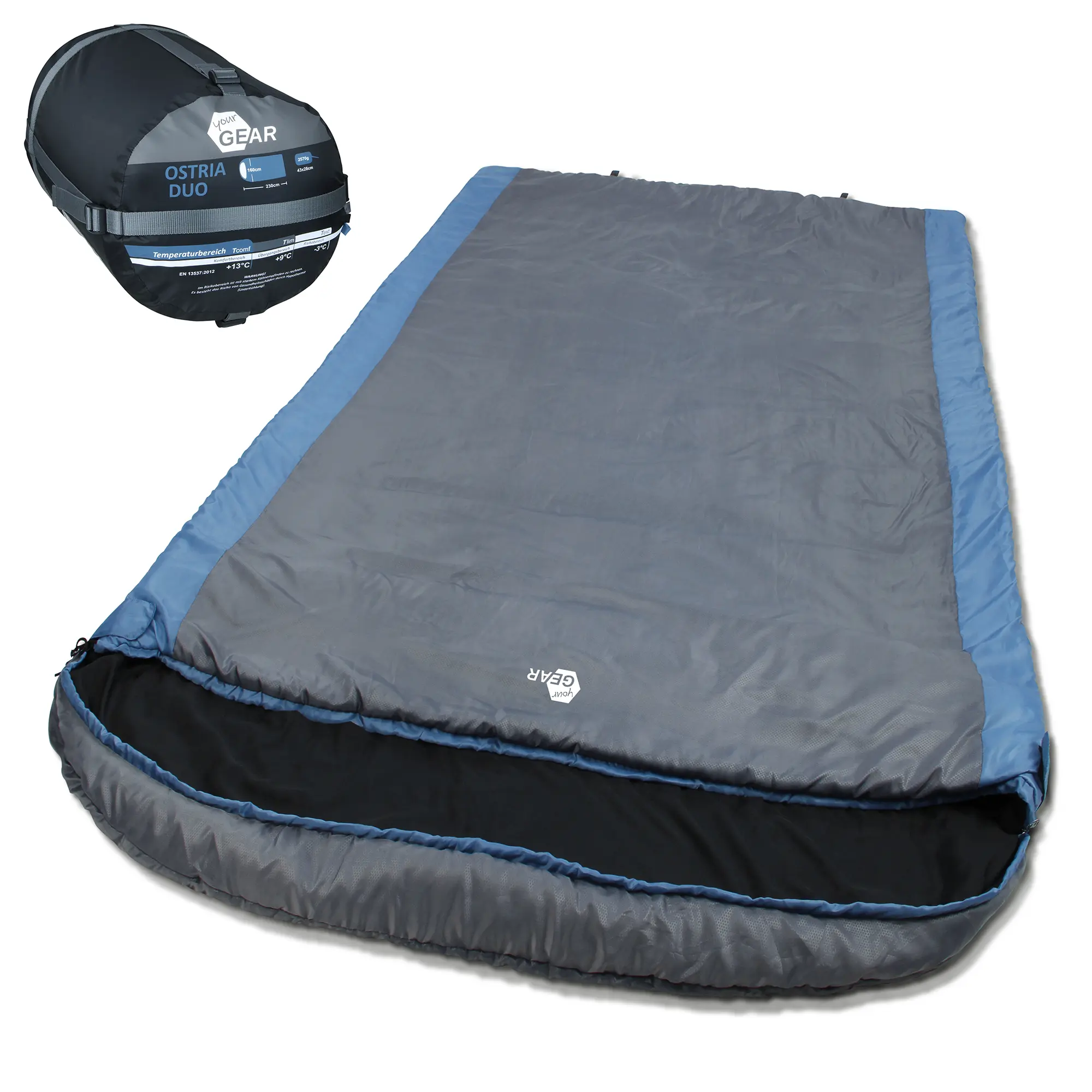 yourGEAR Schlafsack Ostria Duo -3°C 2 Mann Deckenschlafsack 230x160 cm Doppelschlafsack in Blau Grau yourGEAR Schlafsack Ostria Duo -3°C 2 Mann Deckenschlafsack 230x160 cm Doppelschlafsack in Blau Grau