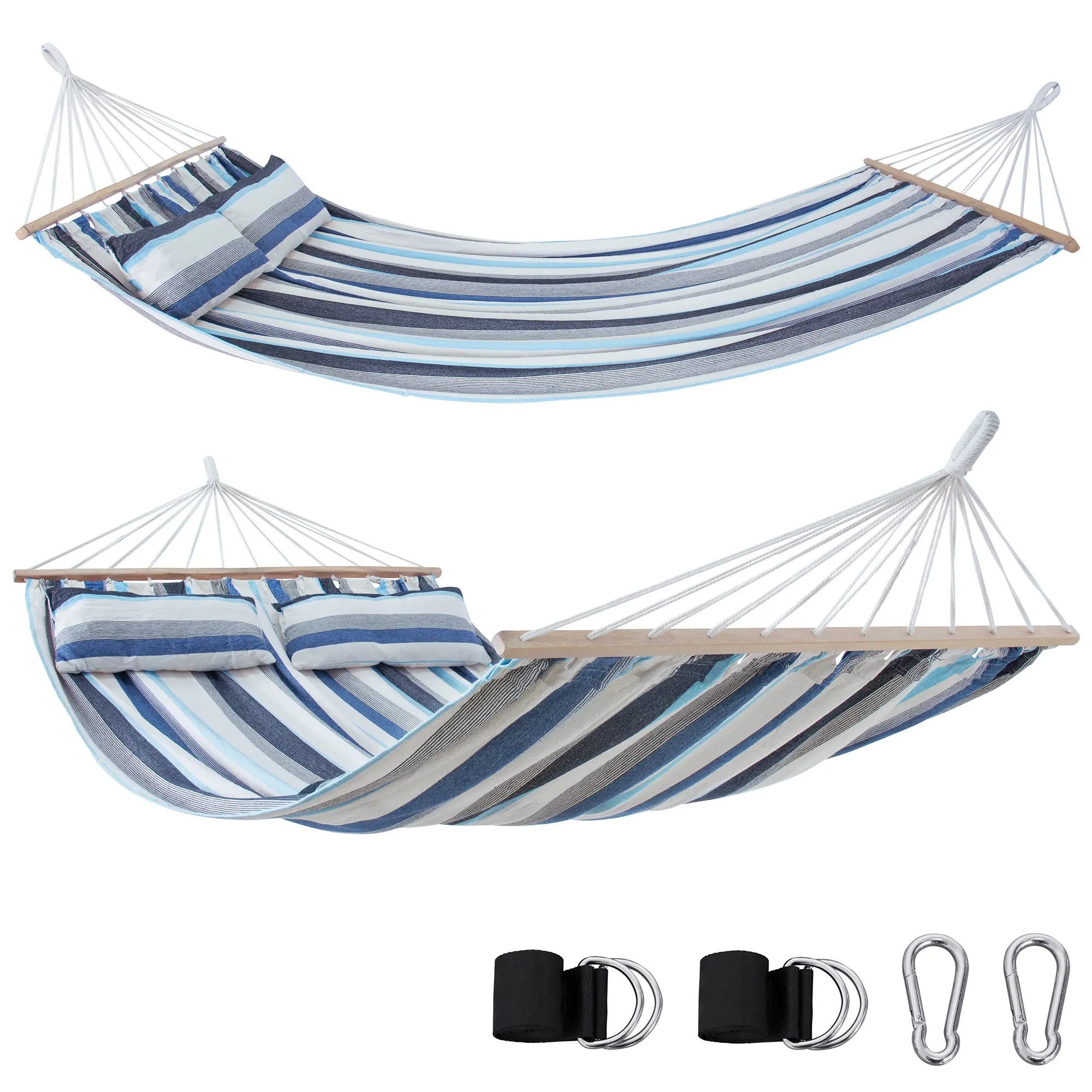 yourGEAR Kauai Aqua Hängematte 240x160cm 300kg | Baumwolle Stabhängematte Kissen Befestigung-Set yourGEAR Kauai Aqua Hängematte 240x160cm 300kg | Baumwolle Stabhängematte Kissen Befestigung-Set