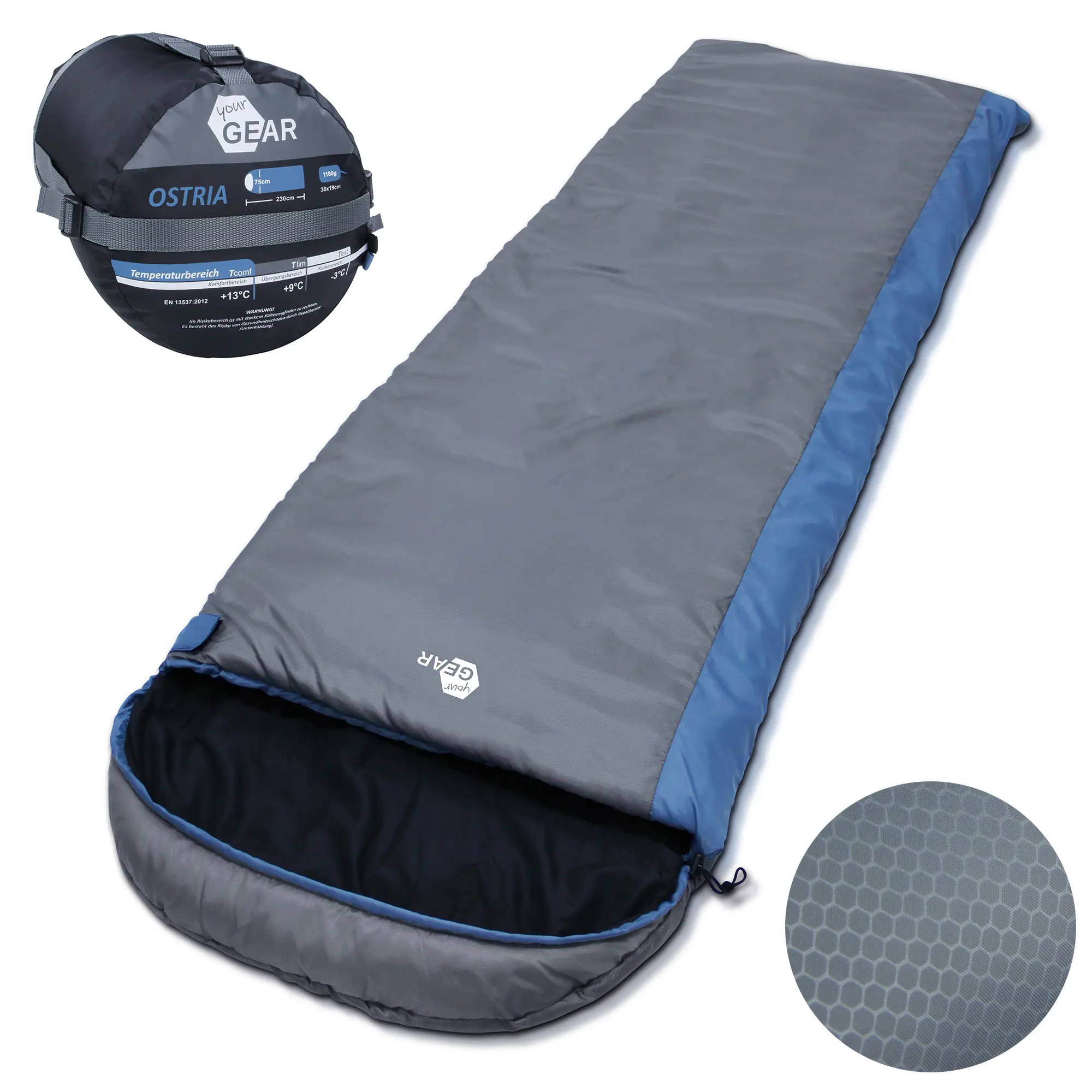 yourGEAR Schlafsack Ostria -3°C Deckenschlafsack 230x75cm Sommerschlafsack Blau Grau kleines Packmaß yourGEAR Schlafsack Ostria -3°C Deckenschlafsack 230x75cm Sommerschlafsack Blau Grau kleines Packmaß