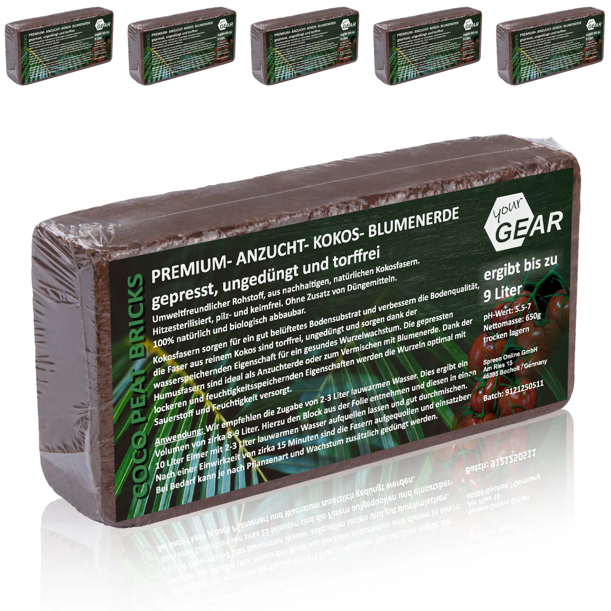 yourGEAR feinkörnige Kokoserde 54 L - 6x650g gepresste Blumenerde aus Kokosfasern ungedüngt torffrei yourGEAR feinkörnige Kokoserde 54 L - 6x650g gepresste Blumenerde aus Kokosfasern ungedüngt torffrei