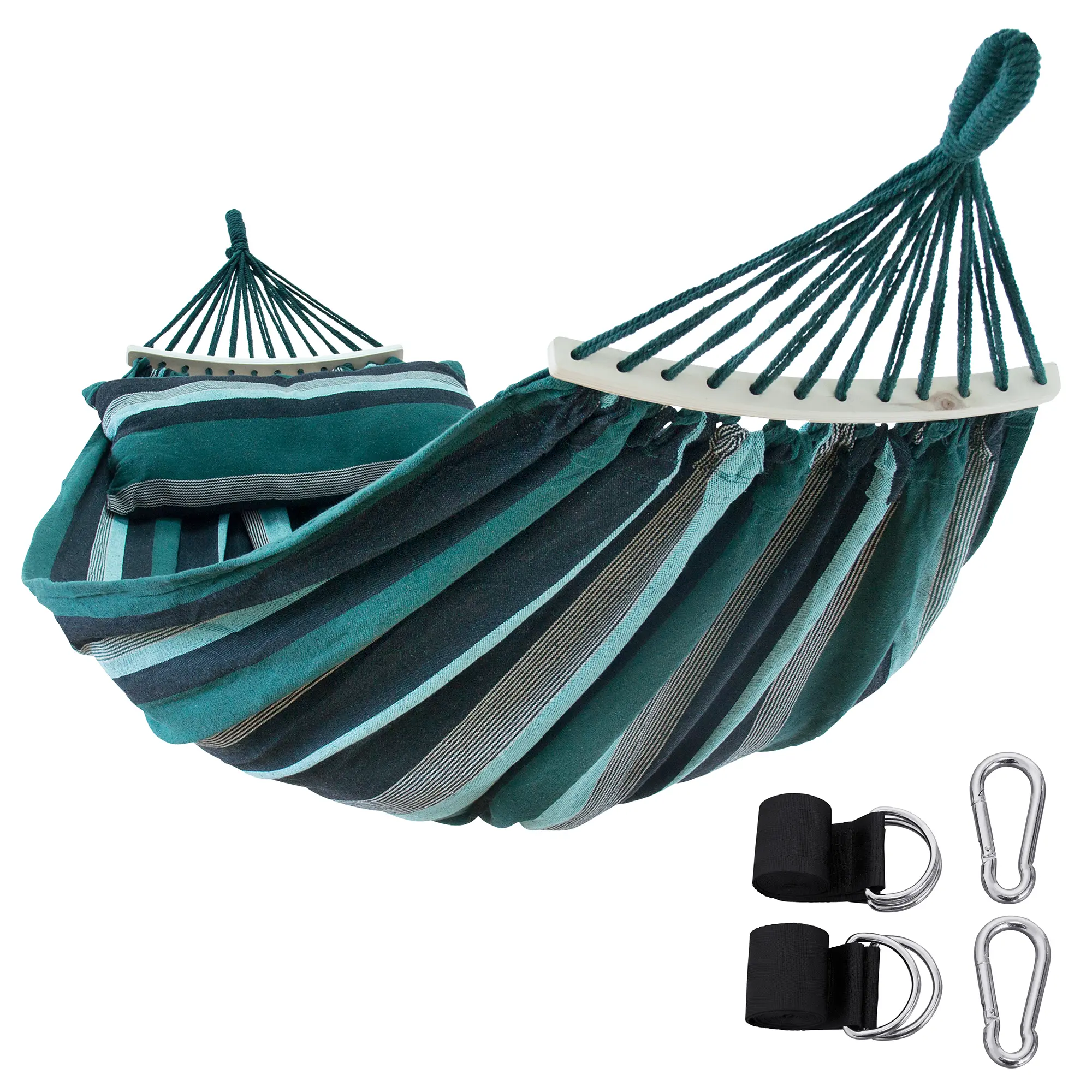 yourGEAR Bali Smaragd Hängematte 220x120cm | 240kg | Baumwolle Stabhängematte Kissen Befestigung-Set yourGEAR Bali Smaragd Hängematte 220x120cm | 240kg | Baumwolle Stabhängematte Kissen Befestigung-Set