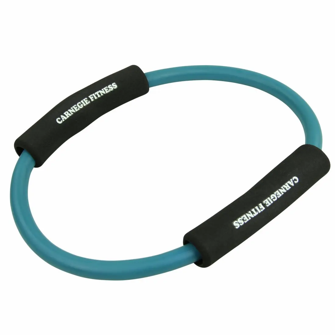 Der Bild zeigt einen blauen Fitness-Hallo-Ring mit schwarzen Griffpolstern, auf denen "Carnegie Fitness" steht, vor einem weißen Hintergrund.