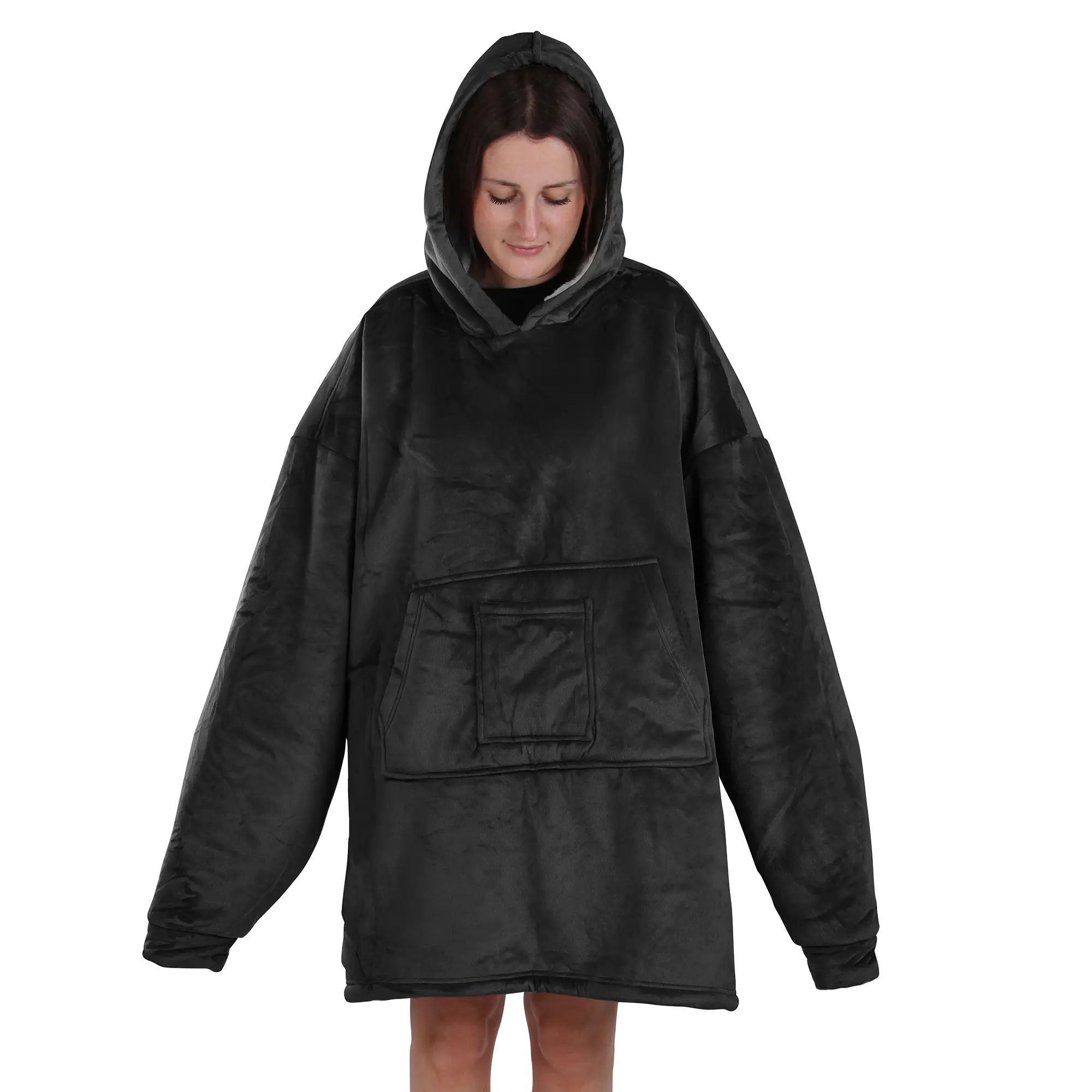 yourGEAR Davos Schwarz, Sherpa Hoodie Decke mit Ärmel, warme Sweatshirt Kuscheldecke Unisex yourGEAR Davos Schwarz, Sherpa Hoodie Decke mit Ärmel, warme Sweatshirt Kuscheldecke Unisex