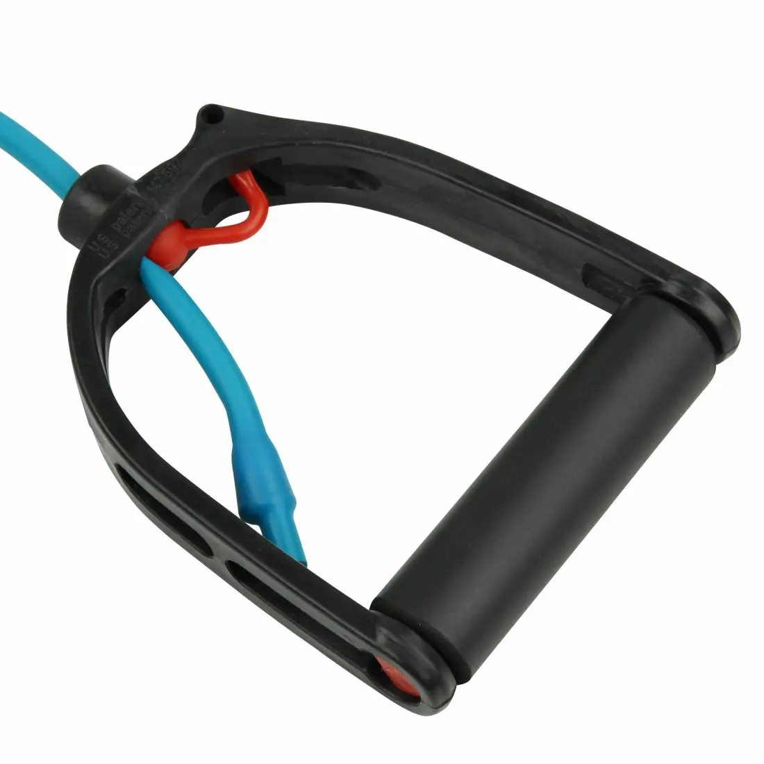 Ein Handtrainer besteht aus einem schwarzen Griffrahmen mit blauer und roter Kabelader, die an den Griff angeschlossen sind.
